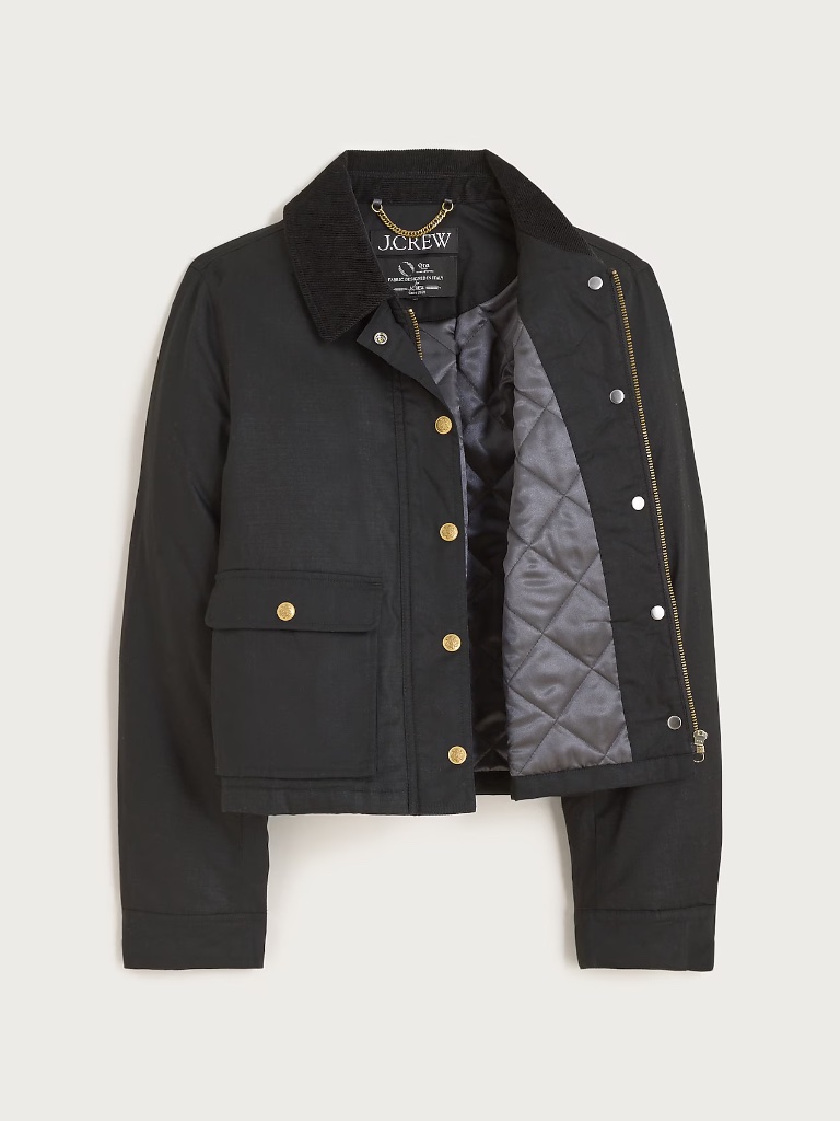 Bnwt New J. Crew Women's Cropped Barn Jacket In Black Ripstop Cotton Sz Medium — image 6 of 6
